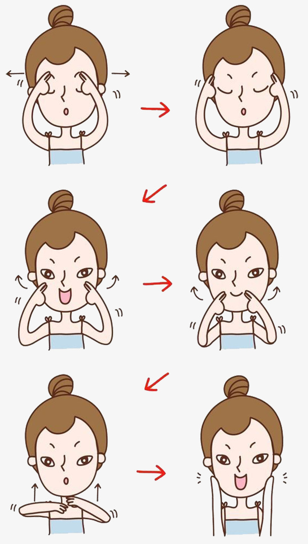 卡通女孩按摩脸部手法步骤免抠