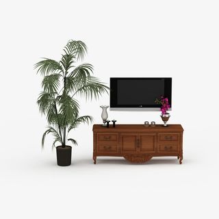 花盆中式复古茶几电视柜免抠