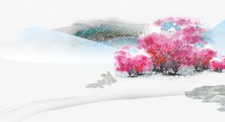 桃花水墨装饰免抠