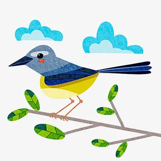 手绘树枝小鸟免抠