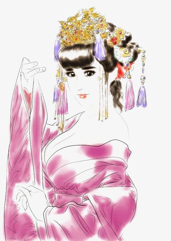 手绘古典美女免抠