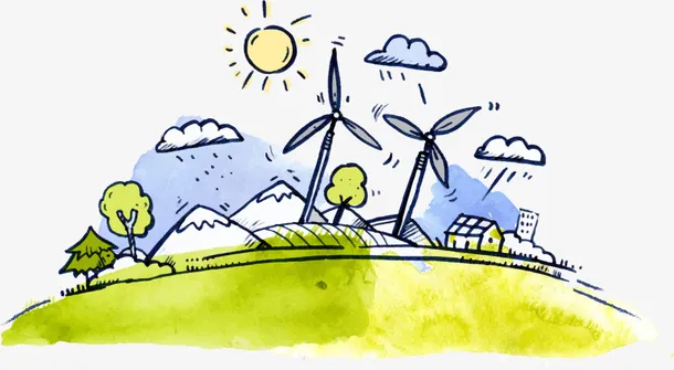 春天手绘绿色草原免抠