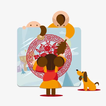 贴春联的小孩免抠