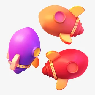 可爱火箭立体漂浮元素免抠