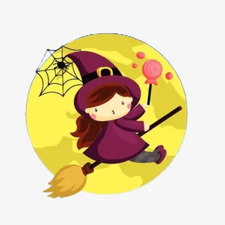 卡通骑着魔法扫帚的小女巫免抠