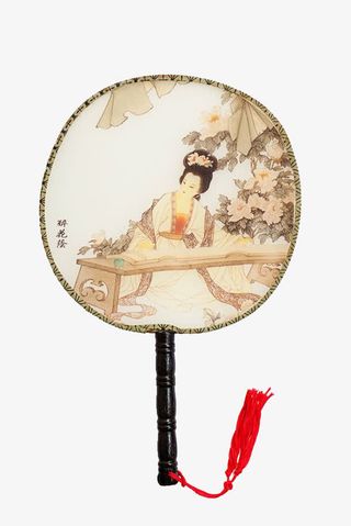 实物团扇手绘扇面免抠