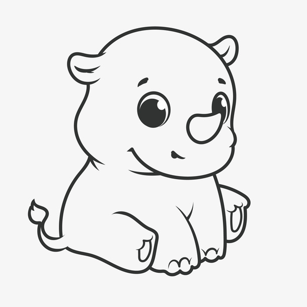 手绘卡通线描黑色可爱犀牛免抠