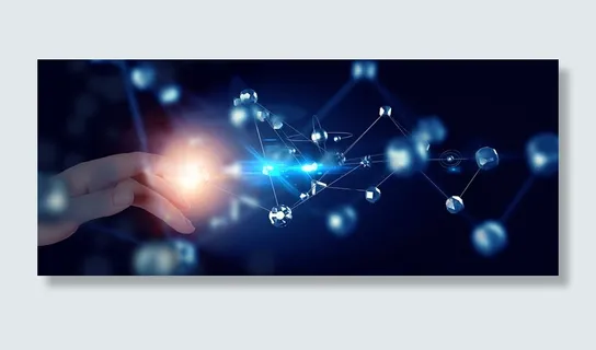 蓝色酷炫手指点击分子结构科技banner高清
