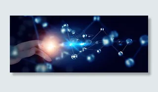 蓝色酷炫手指点击分子结构科技banner高清