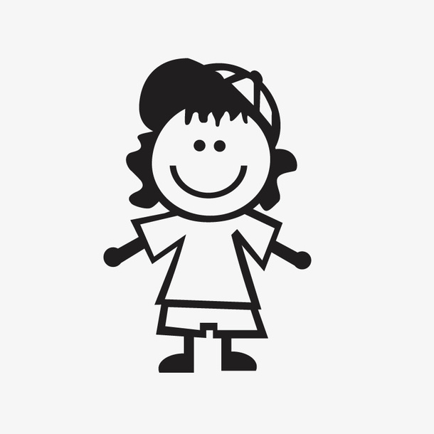 手绘黑色卡通小女孩简笔画免抠