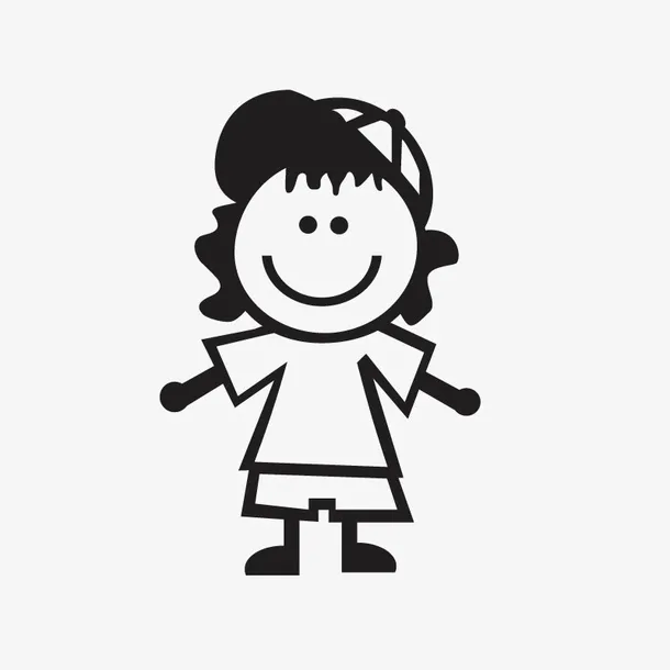 手绘黑色卡通小女孩简笔画免抠