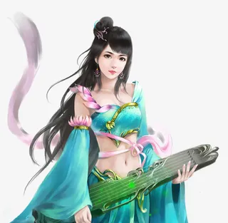 弹琴女子，，，免抠