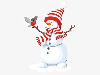 和小鸟玩耍的雪人免抠