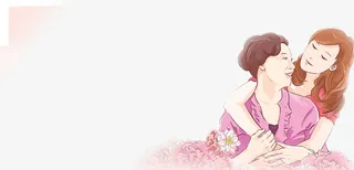 温馨和谐母女手绘免抠