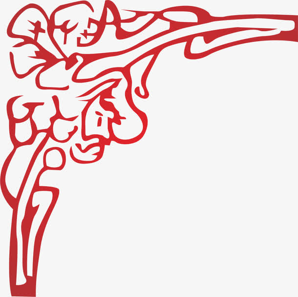 红色边角角花免抠