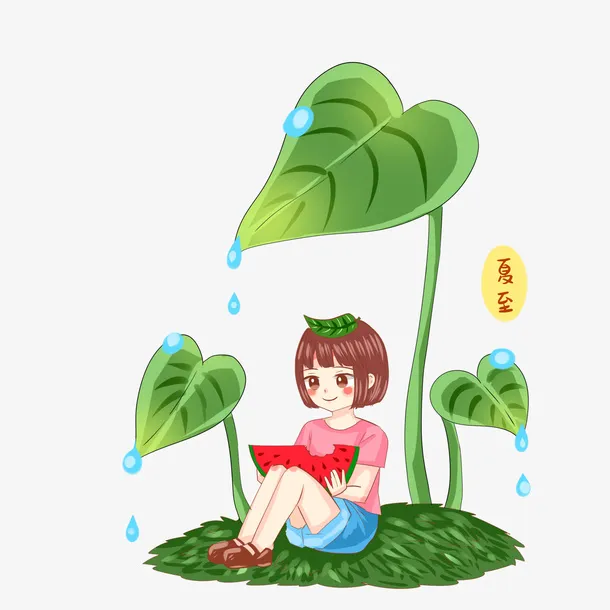 夏至，夏天，乘凉，女孩免抠