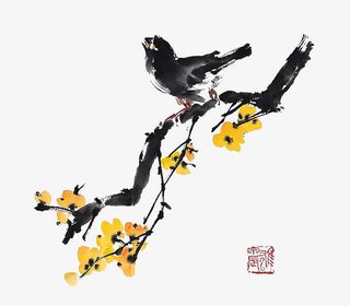 水墨一枝花免抠