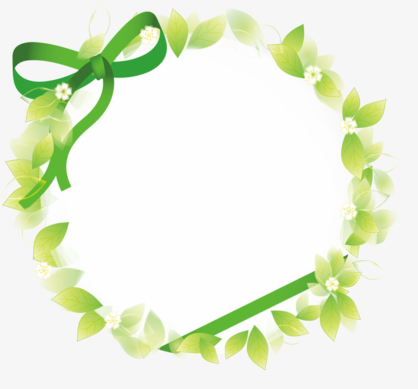 绿色春季蝴蝶结草环免抠