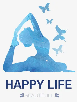 蓝色瑜伽剪影免抠