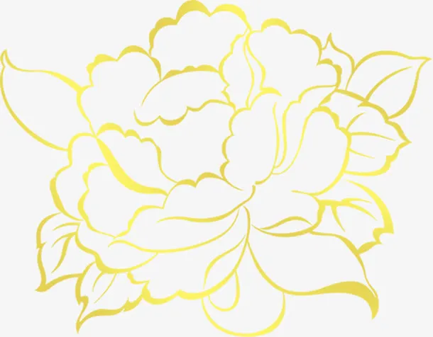 手绘金色牡丹花图片免抠