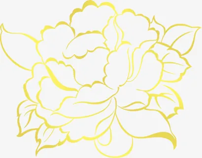 手绘金色牡丹花图片免抠