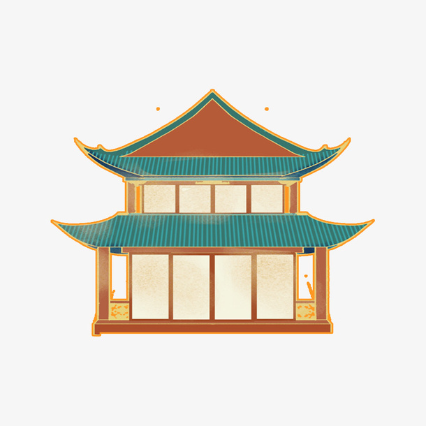 国风国潮建筑物插画免抠手绘/卡通手绘元素