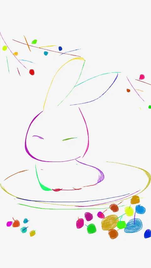 简笔画呆萌兔子缤纷树枝免抠