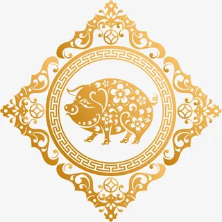 金色猪年贴纸挂画装饰矢量素材免抠
