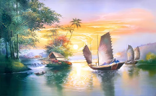 自然风景美丽油画免抠背景卡通/手绘元素