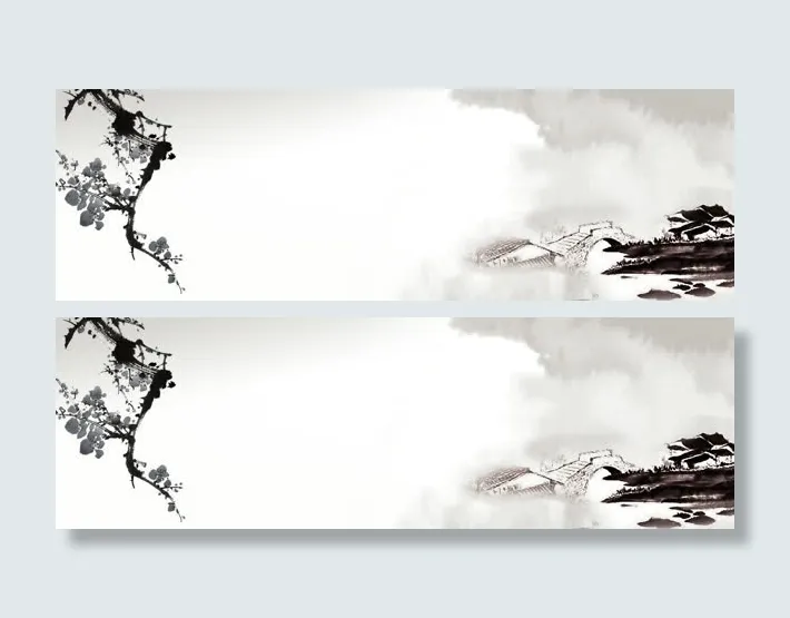 江南水墨中国风Banner背景免抠