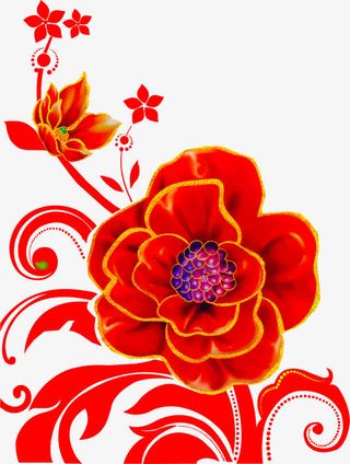 大红色盛开花朵喜庆节日素材免抠