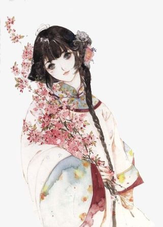 古风拿着桃花的女孩免抠