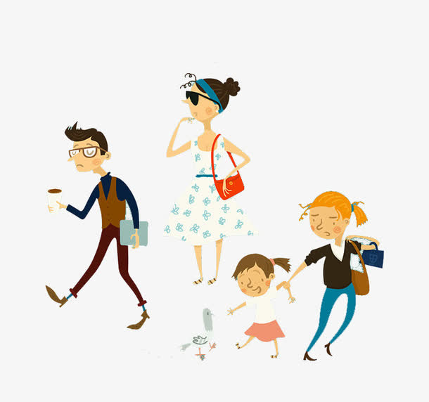 卡通街上行人免抠