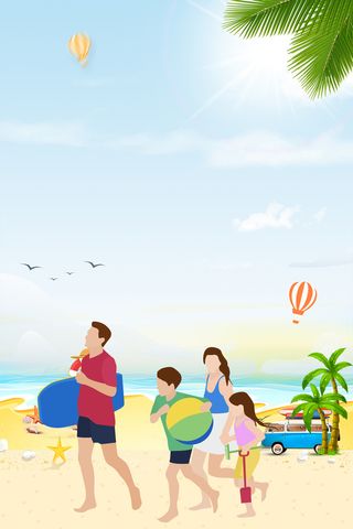 蓝色海边夏日海报背景高清