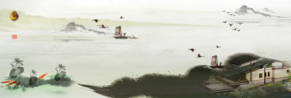 古风水乡建筑背景banner高清