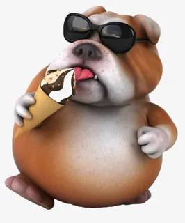 卡通吃冰激凌胖斗牛犬免抠