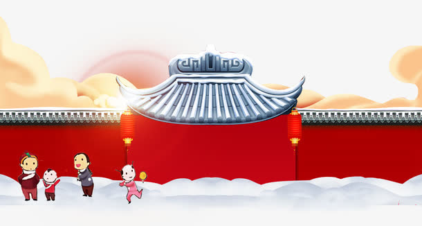 一家人喜迎新年卡通人物psd图免抠