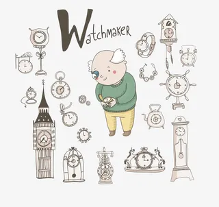 卡通手绘各种闹钟手表图免抠