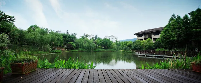 高清绿色湖泊木板背景高清