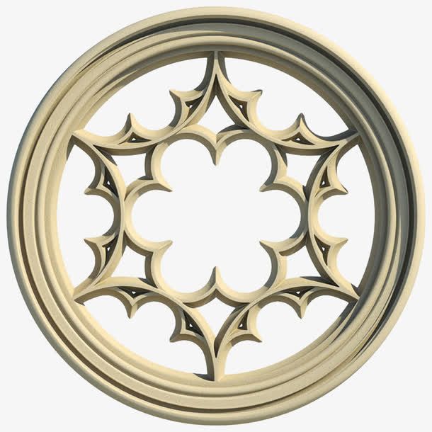 米白色圆形窗户免抠