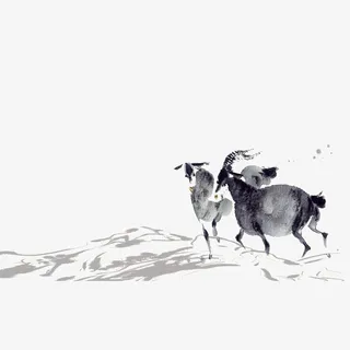 水墨羚羊古风素材免抠 水墨羚羊古风素材免抠