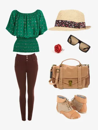 成熟绿色印花上衣免抠