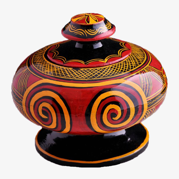 带盖子的彝族漆器工艺品免抠