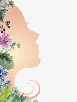 三八妇女节装饰手绘人物侧颜与花免抠