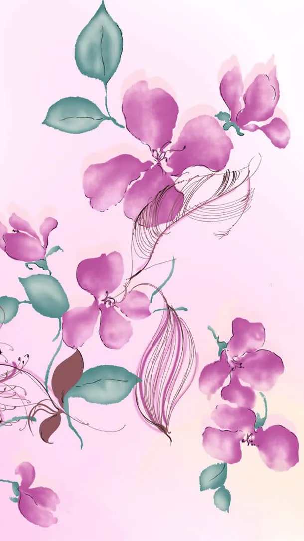 水墨红花绿叶创意元素免抠