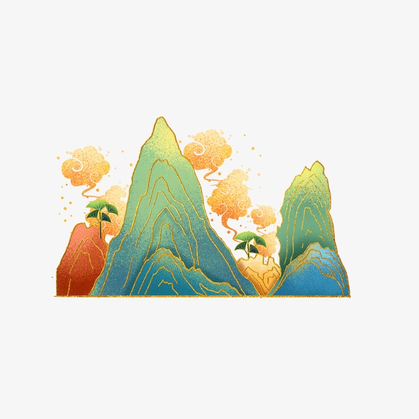中国风山峰猫金免抠