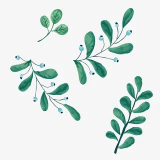 矢量绿色水彩手绘植物叶脉装饰免抠 矢量绿色水彩手绘植物叶脉装饰免抠
