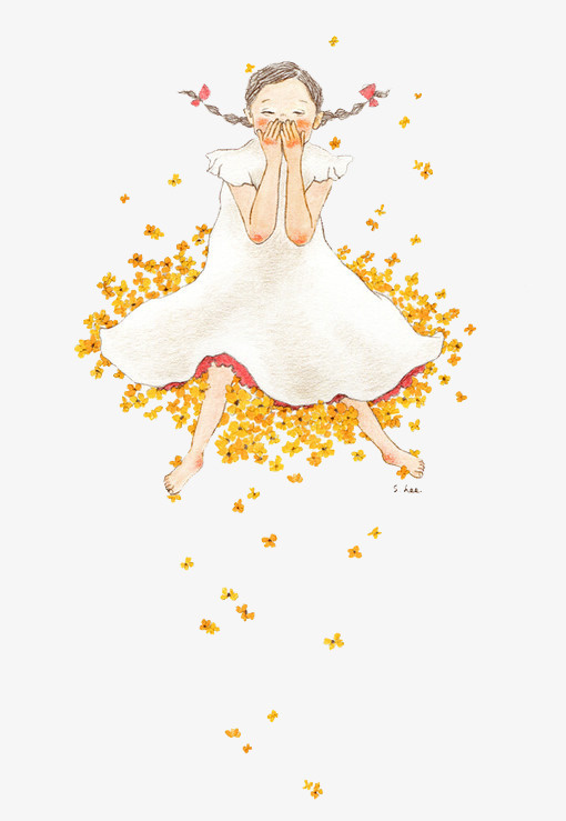 手绘花瓣女孩免抠