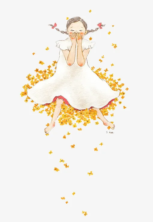 手绘花瓣女孩免抠