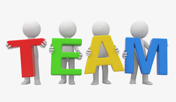 拿着TEAM英文字母的小人免抠
